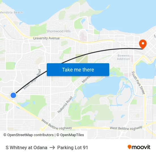 S Whitney at Odana to Parking Lot 91 map