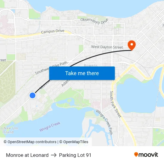 Monroe at Leonard to Parking Lot 91 map