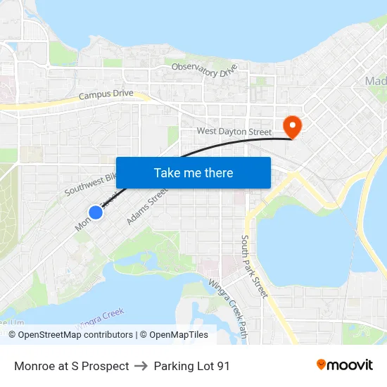 Monroe at S Prospect to Parking Lot 91 map