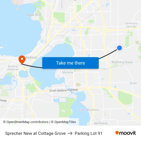Sprecher New at Cottage Grove to Parking Lot 91 map