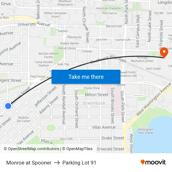Monroe at Spooner to Parking Lot 91 map