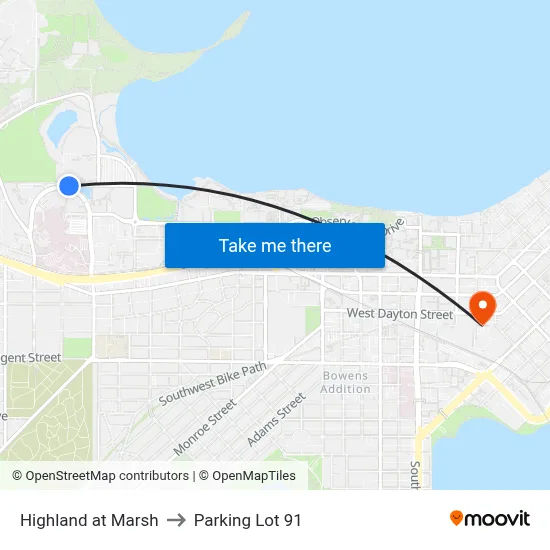 Highland at Marsh to Parking Lot 91 map