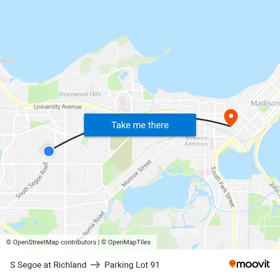 S Segoe at Richland to Parking Lot 91 map