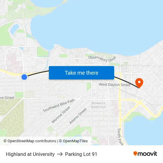 Highland at University to Parking Lot 91 map