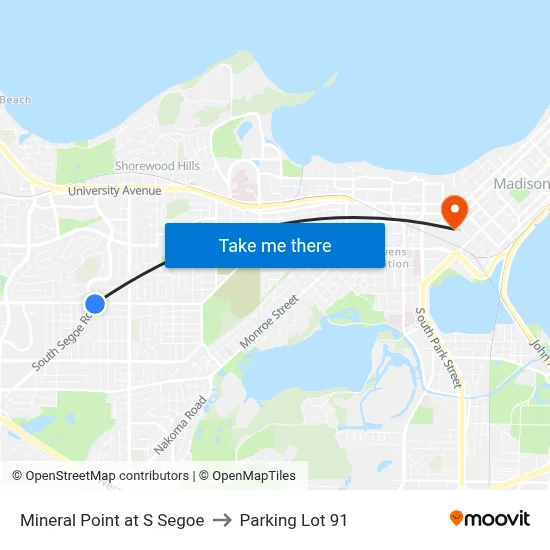 Mineral Point at S Segoe to Parking Lot 91 map