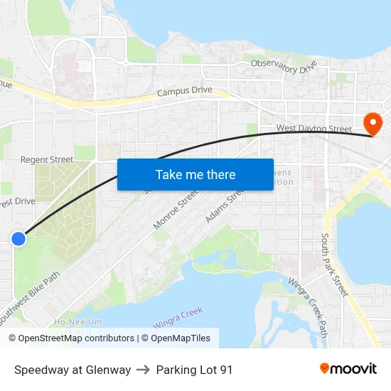 Speedway at Glenway to Parking Lot 91 map