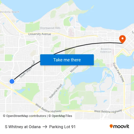 S Whitney at Odana to Parking Lot 91 map