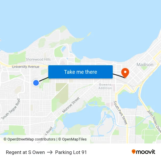 Regent at S Owen to Parking Lot 91 map