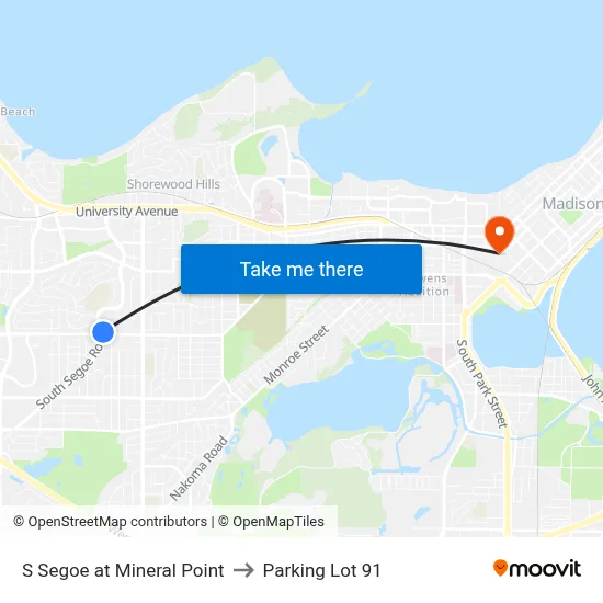 S Segoe at Mineral Point to Parking Lot 91 map
