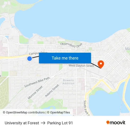 University at Forest to Parking Lot 91 map