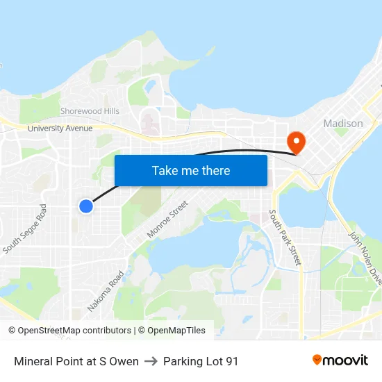 Mineral Point at S Owen to Parking Lot 91 map
