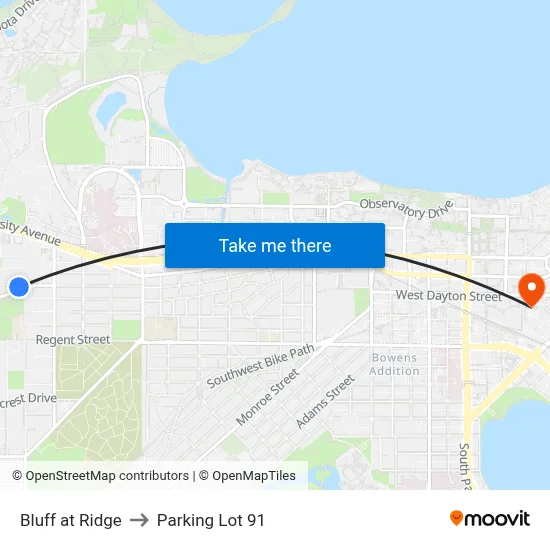 Bluff at Ridge to Parking Lot 91 map