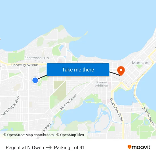 Regent at N Owen to Parking Lot 91 map