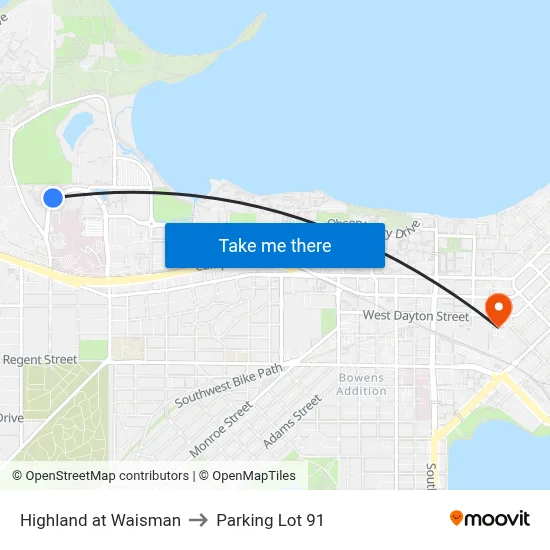 Highland at Waisman to Parking Lot 91 map