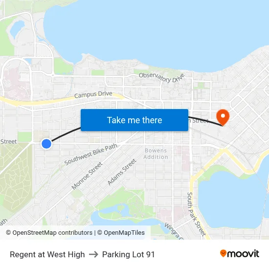 Regent at West High to Parking Lot 91 map