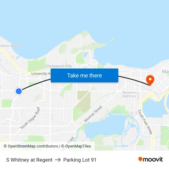 S Whitney at Regent to Parking Lot 91 map