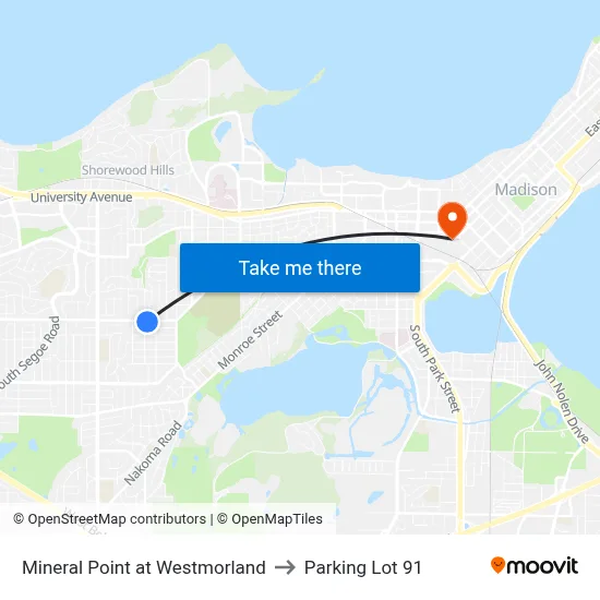 Mineral Point at Westmorland to Parking Lot 91 map
