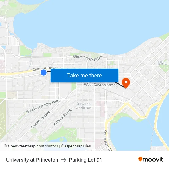 University at Princeton to Parking Lot 91 map