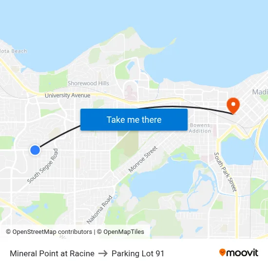 Mineral Point at Racine to Parking Lot 91 map