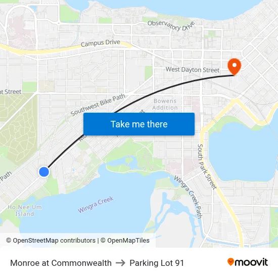 Monroe at Commonwealth to Parking Lot 91 map