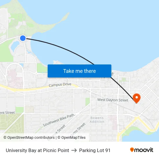 University Bay at Picnic Point to Parking Lot 91 map