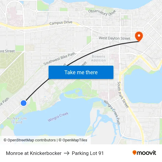 Monroe at Knickerbocker to Parking Lot 91 map