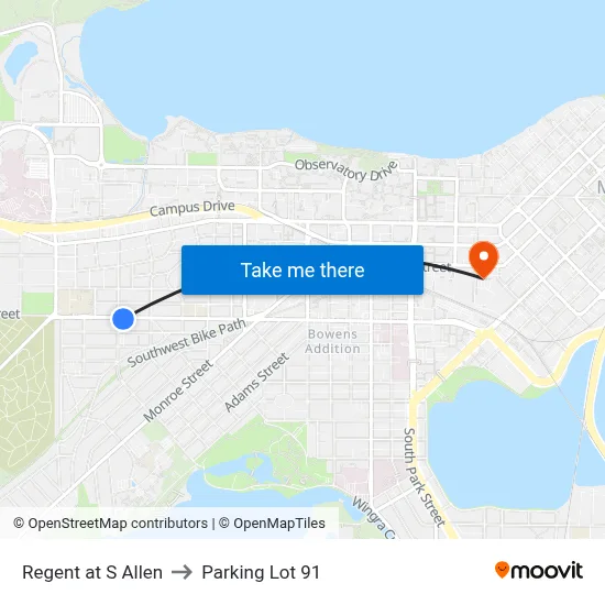 Regent at S Allen to Parking Lot 91 map