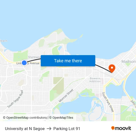 University at N Segoe to Parking Lot 91 map