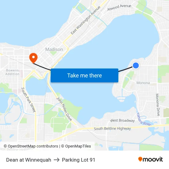 Dean at Winnequah to Parking Lot 91 map