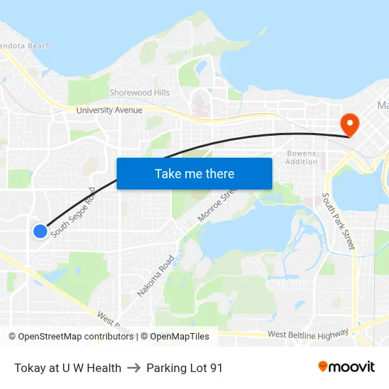 Tokay at U W Health to Parking Lot 91 map