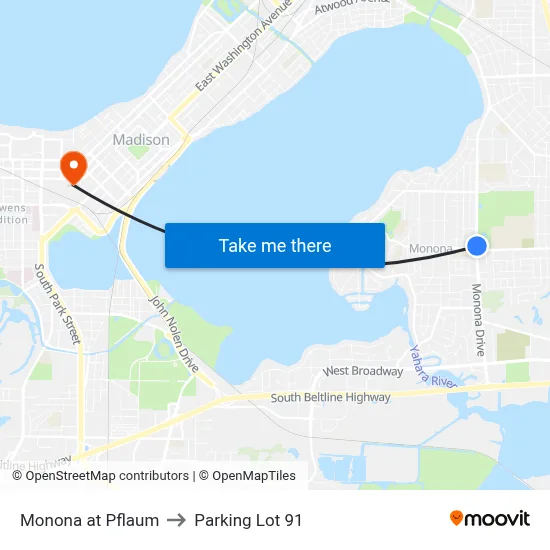 Monona at Pflaum to Parking Lot 91 map