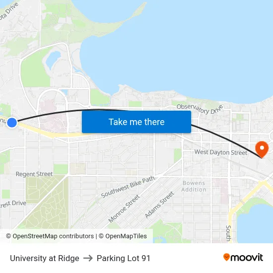 University at Ridge to Parking Lot 91 map