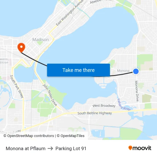 Monona at Pflaum to Parking Lot 91 map