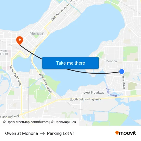 Owen at Monona to Parking Lot 91 map