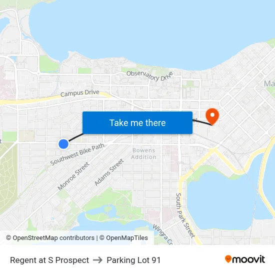 Regent at S Prospect to Parking Lot 91 map