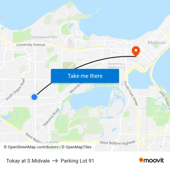Tokay at S Midvale to Parking Lot 91 map