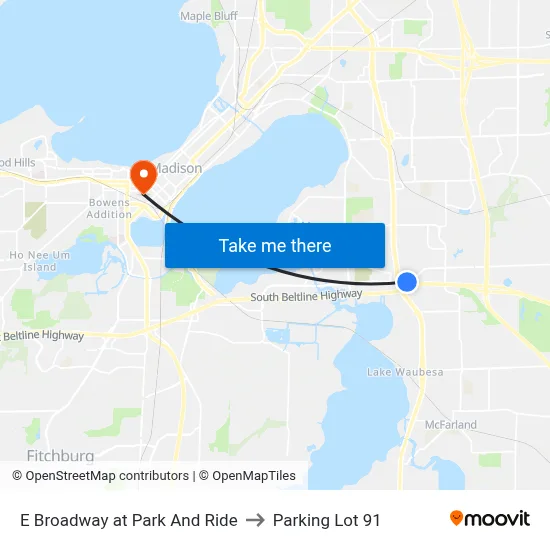 E Broadway at Park And Ride to Parking Lot 91 map