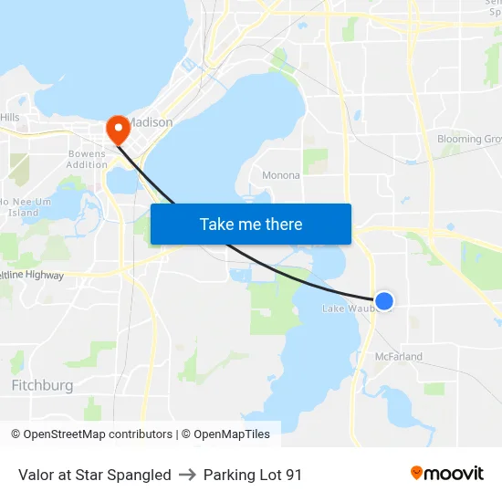 Valor at Star Spangled to Parking Lot 91 map