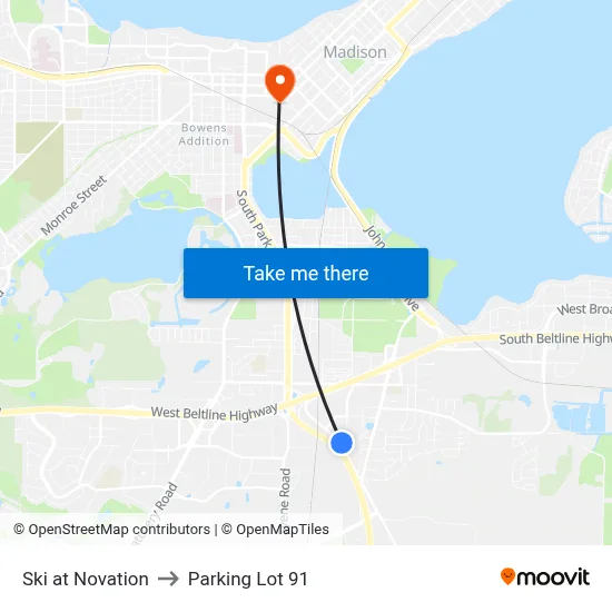 Ski at Novation to Parking Lot 91 map