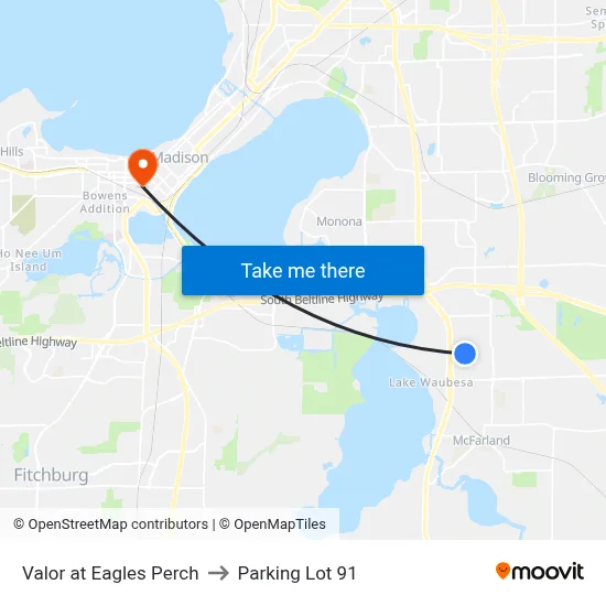 Valor at Eagles Perch to Parking Lot 91 map