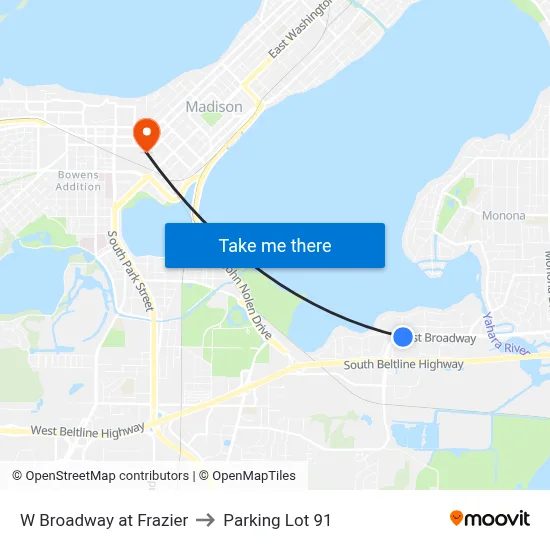 W Broadway at Frazier to Parking Lot 91 map