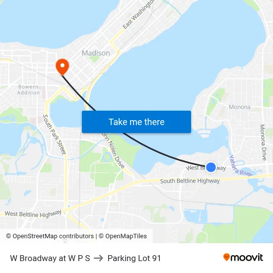 W Broadway at W P S to Parking Lot 91 map
