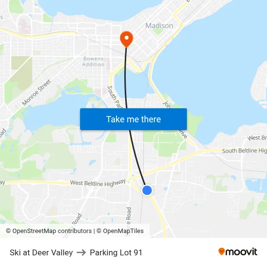 Ski at Deer Valley to Parking Lot 91 map