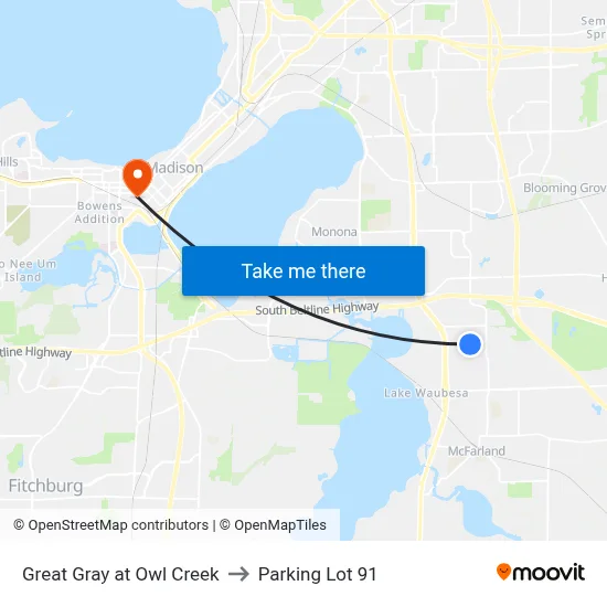 Great Gray at Owl Creek to Parking Lot 91 map