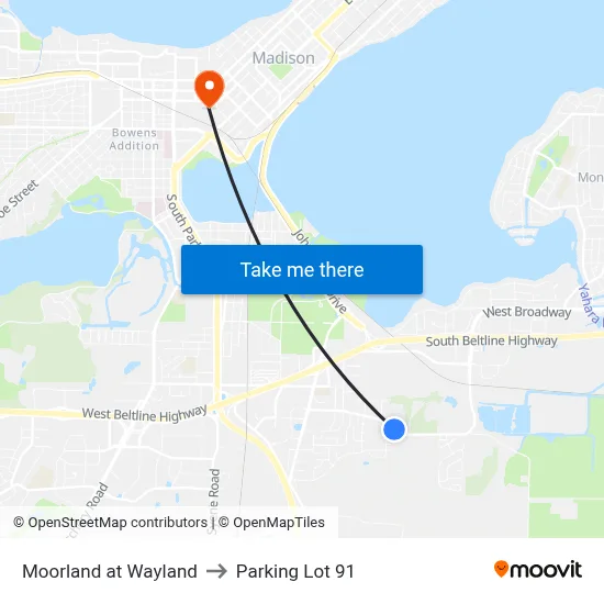 Moorland at Wayland to Parking Lot 91 map