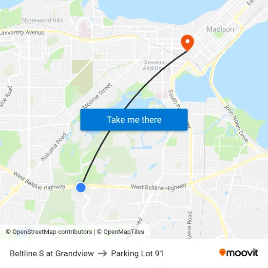 Beltline S at Grandview to Parking Lot 91 map