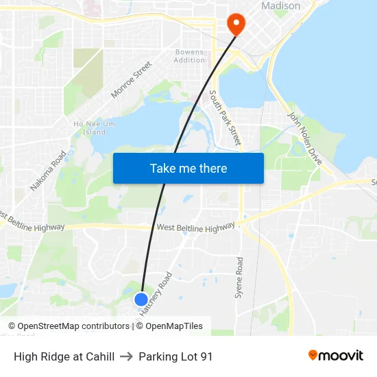 High Ridge at Cahill to Parking Lot 91 map