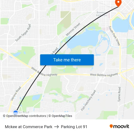 Mckee at Commerce Park to Parking Lot 91 map