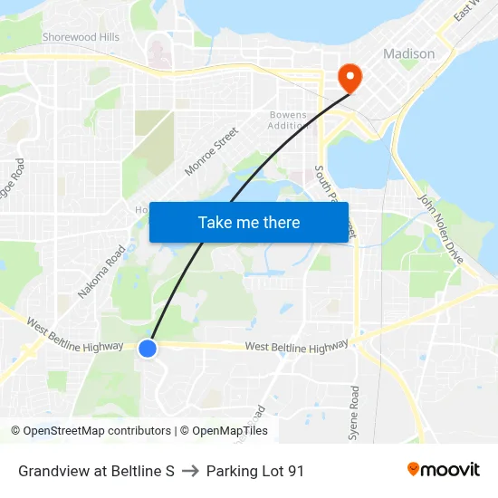 Grandview at Beltline S to Parking Lot 91 map