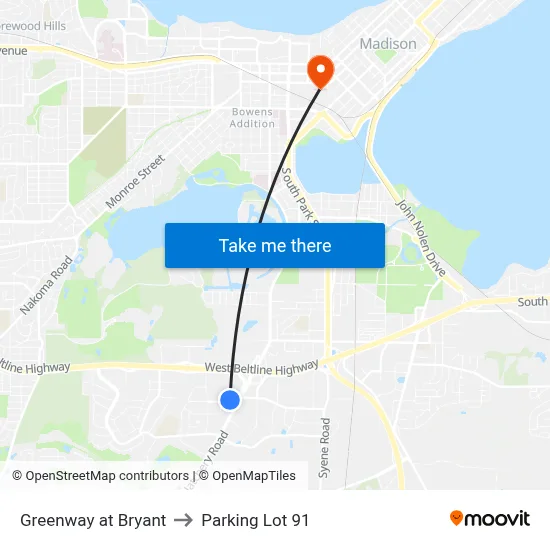 Greenway at Bryant to Parking Lot 91 map